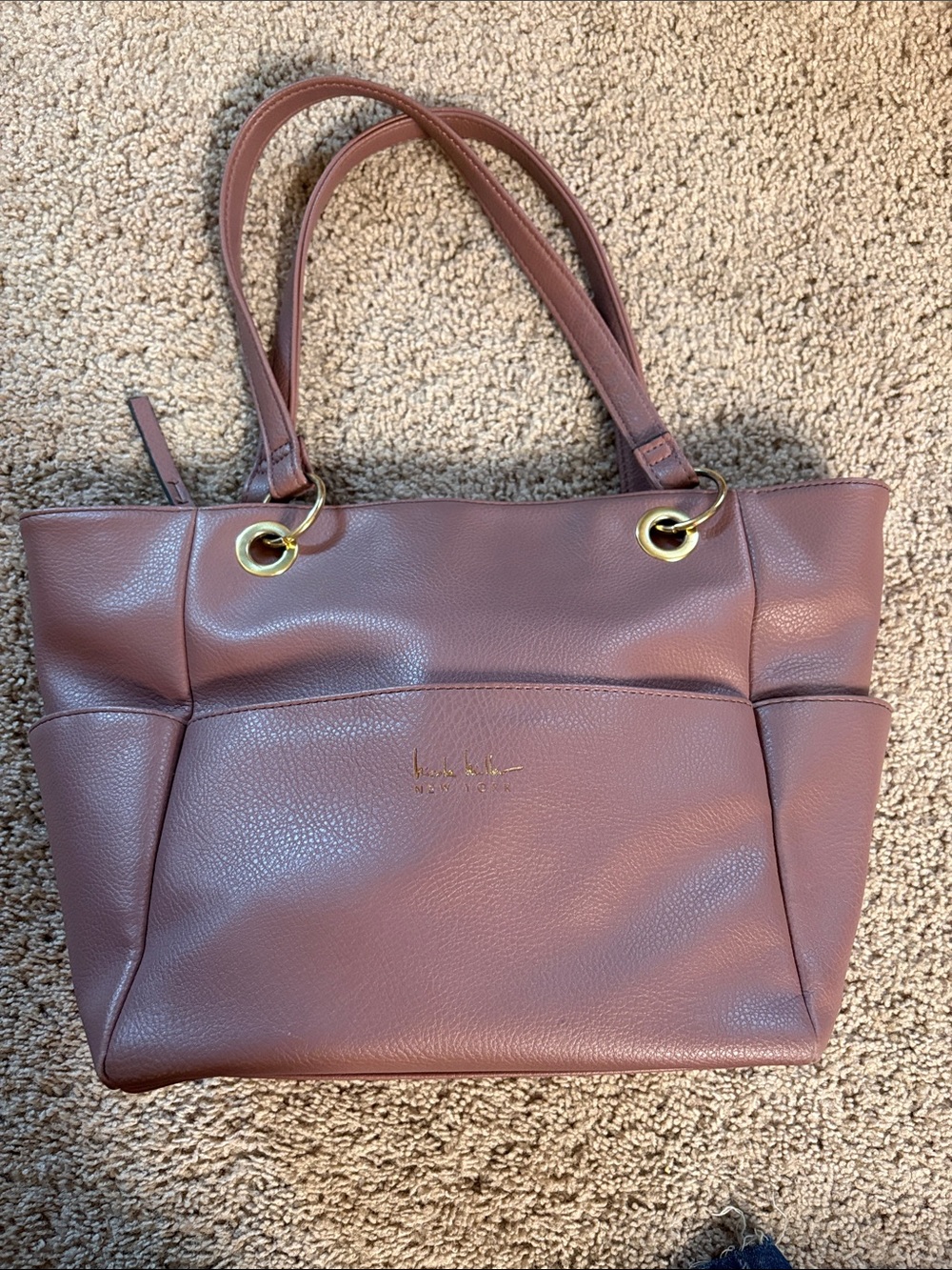 Nicole Miller Mauve Pink Pebbled Leather Shoulder Tote